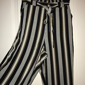 Striped High Waisted Paperbag Pants